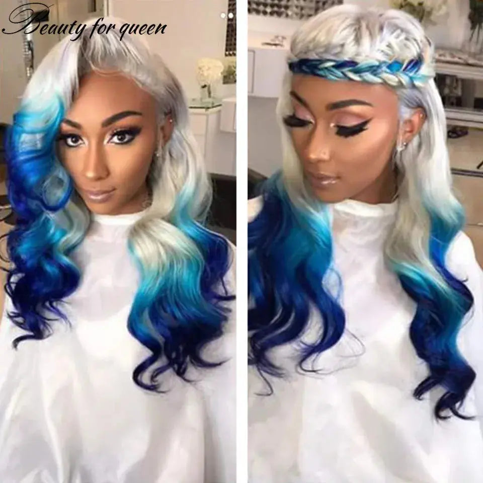 Ombre Blue Lace Front Wig – 150% Brazilian Hair, Transparent, with Baby Hair T.L.H.M