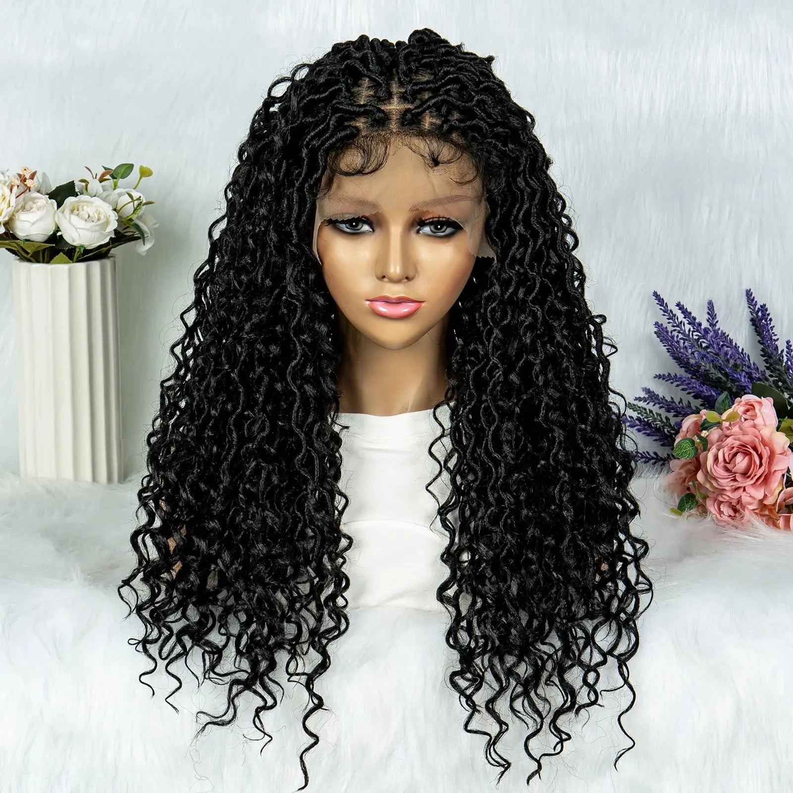 Synthetic Lace Front Wig Braided Water Wave Butterfly Locs Wig Knotless Box Braids T.L.H.M