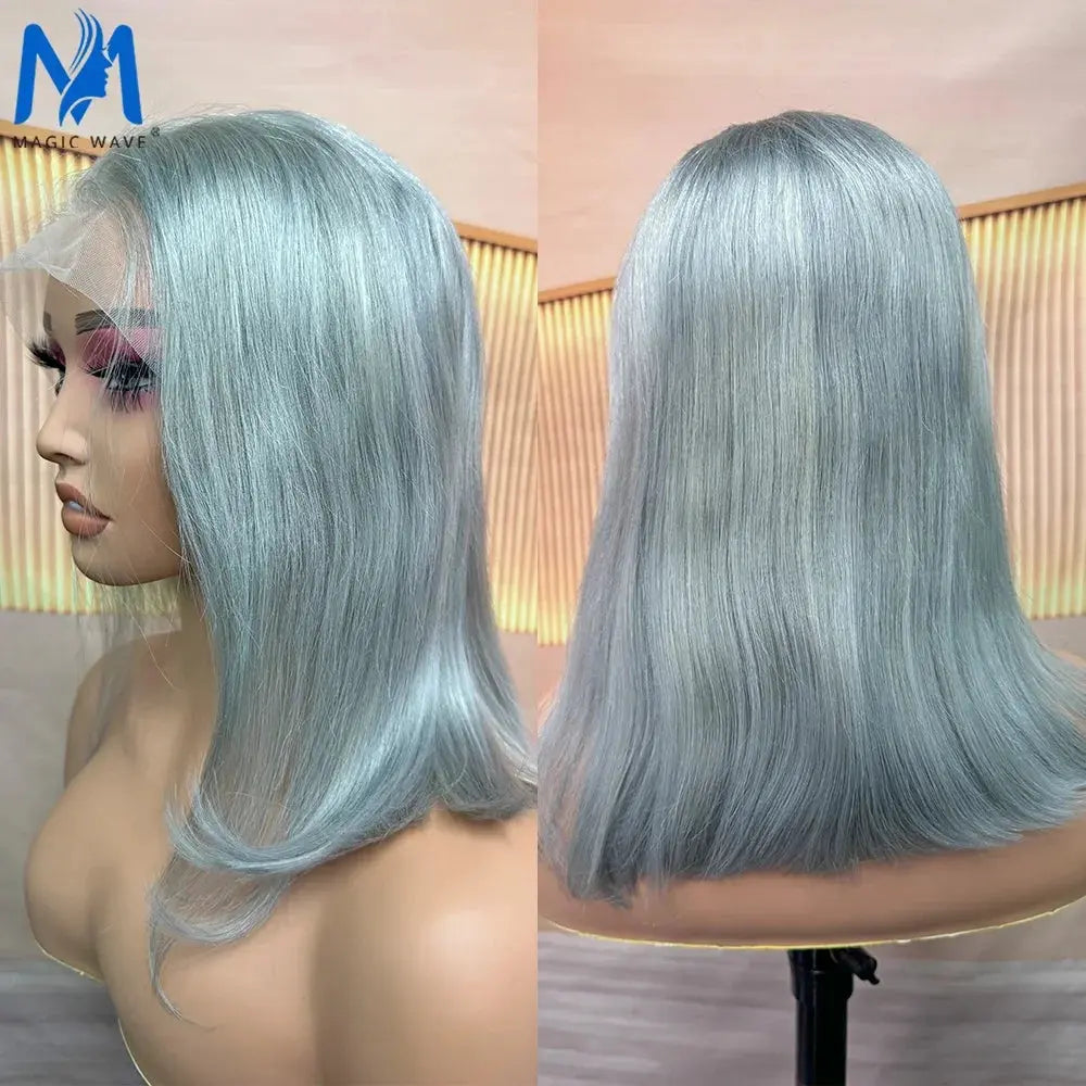 10-16 Inches Mint Green & Straight Short Bob 13x4 Lace Brazilian Remy Human Hair Wig T.L.H.M