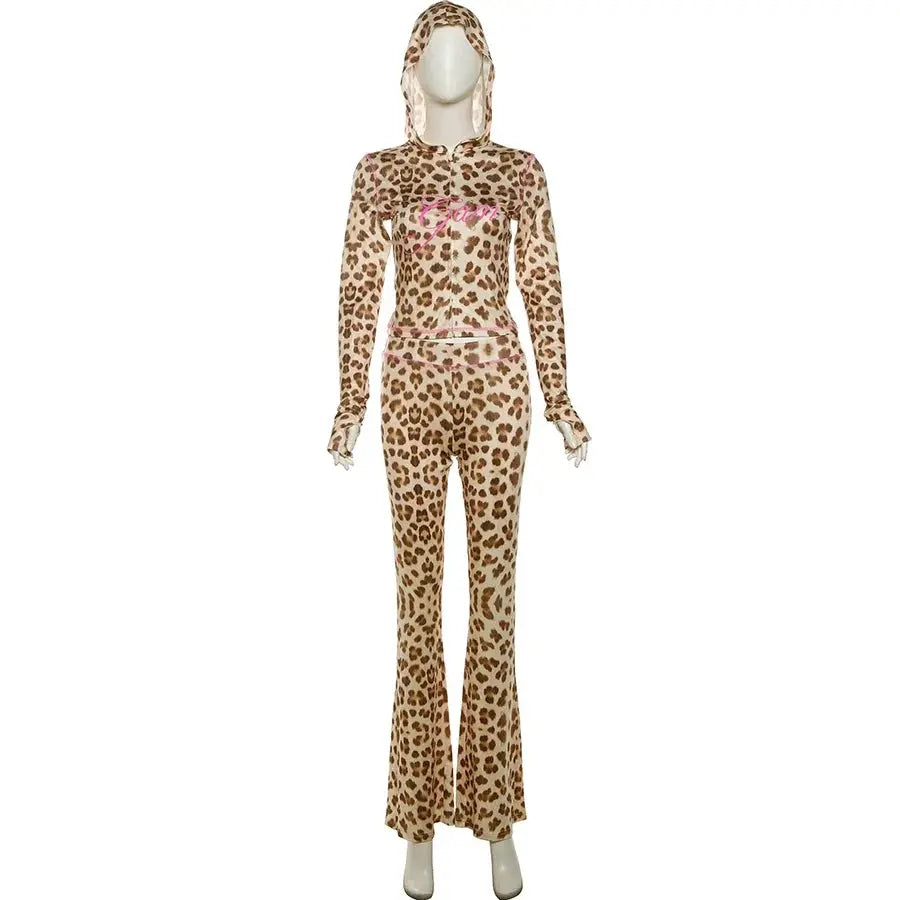 Leopard Print  Set Lounge Wear 2 Piece Flare Pant Set T.L.H.M