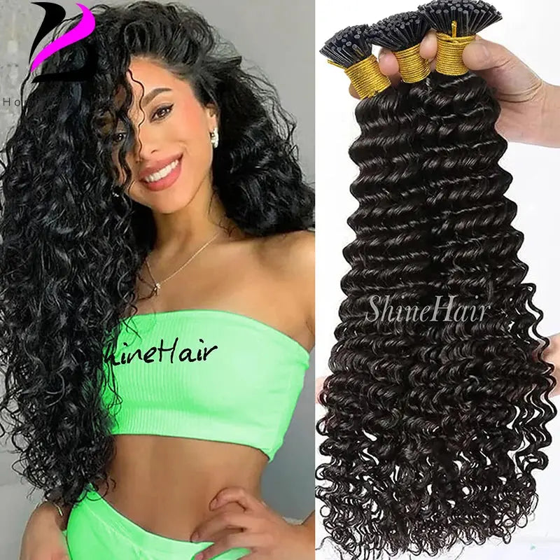 Water Wave Microlink Hair Extensions Remy Curly I Tip Hair Extensions Human Natural Hair Bundles For Black Women 50Strands/pack T.L.H.M