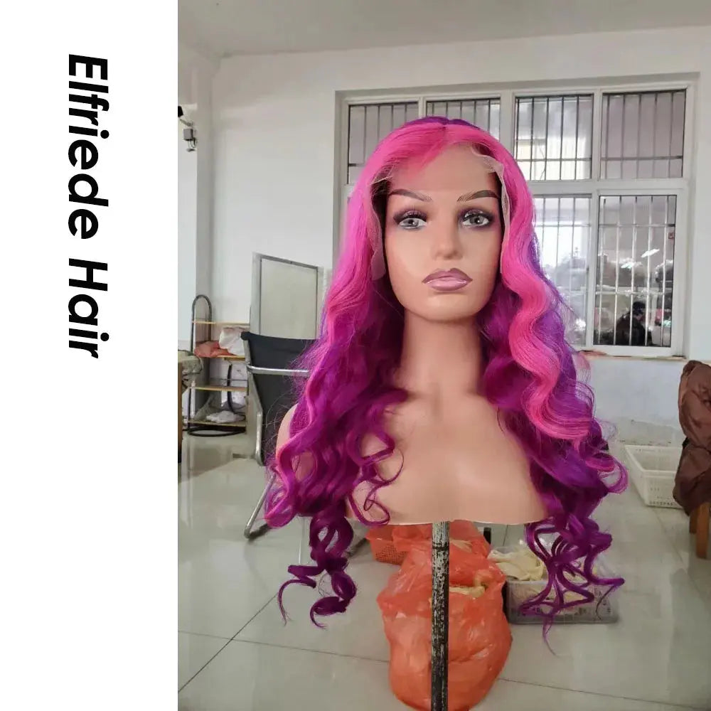 Elfriede Dark Purple/Pink Skunk Stripe Loose Wave Lace Wig T.L.H.M