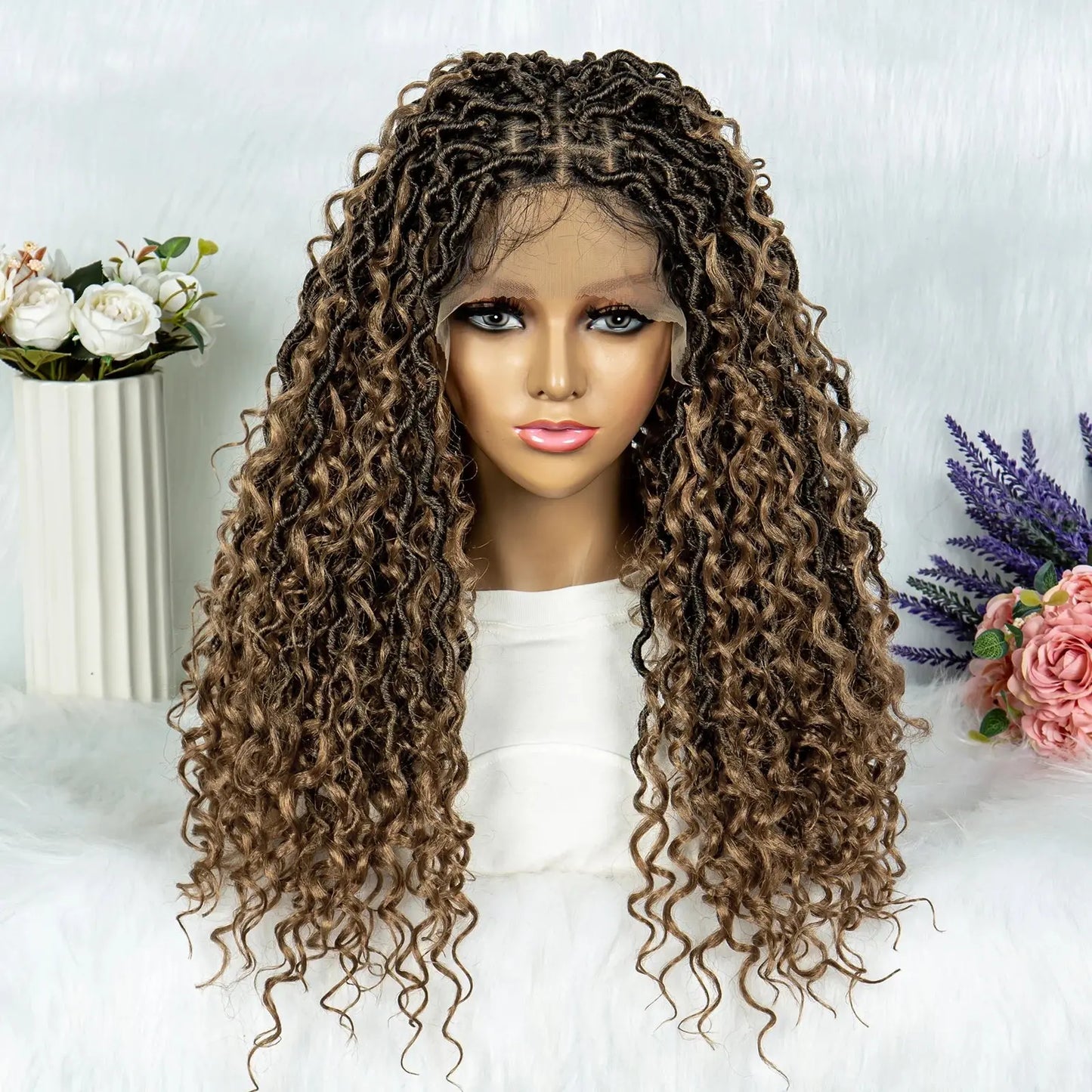 Synthetic Lace Front Wig Braided Water Wave Butterfly Locs Wig Knotless Box Braids T.L.H.M