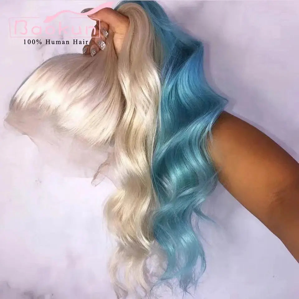 Half Blue Blonde 613 Body Wave Lace Front Wig T.L.H.M